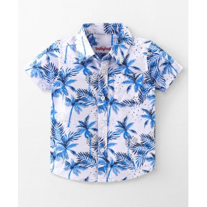 Babyhug 100% Cotton Woven Half Sleeves Shirt Palm Tree Print - White, 12-18m