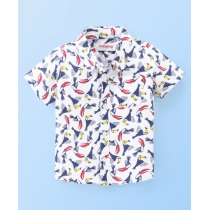 Babyhug 100% Cotton Woven Half Sleeves Bird Print Shirt - White, 9-12m