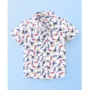 Babyhug 100% Cotton Woven Half Sleeves Bird Print Shirt - White, 4-5yr