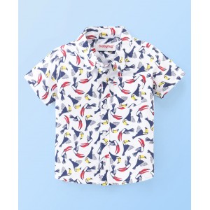 Babyhug 100% Cotton Woven Half Sleeves Bird Print Shirt - White, 4-5yr