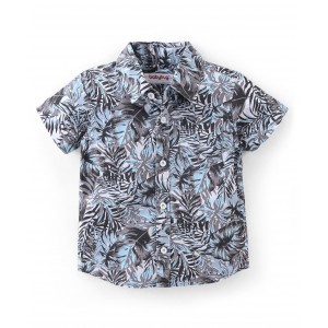 Babyhug 100% Cotton Woven Half Sleeves Regular Shirt Tropical Print - Grey, 18-24m