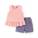 Babyhug 100% Cotton Knit Top with Schifilli Design & Shorts Set Abstract Print - Peach & Purple, 2-3yr