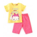 Babyhug Cotton Half Sleeves Capri Night Suit Kitty & Dot Print- Yellow & Pink, 2-3yr