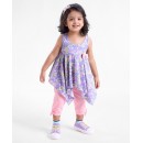 Babyhug 100% Cotton Sleeveless Top & Capri Set Floral Print- Purple & Pink, 12-18m