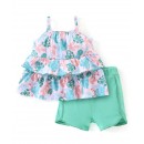 Babyhug 100% Cotton Knit Sleeveless Singlet Layered Top & Shorts Set with Bow Applique Tropical Print, 3-4yr