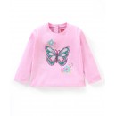 Babyhug Full Sleeves Cotton T-Shirt With Sequin Butterfly Embroidery- Pink, 12-18m
