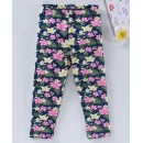 Babyhug Full Length Knit Leggings Floral Print - Navy Blue, 18-24m