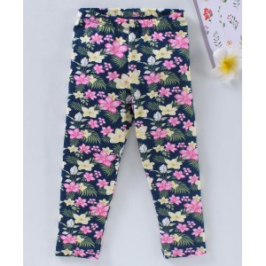 Babyhug Full Length Knit Leggings Floral Print - Navy Blue, 2-3yr