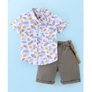 Babyhug 100% Cotton Woven Half Sleeves Shirt and Shorts Set with Suspender Fruits Print - White & Grey, 12-18m