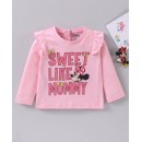Babyhug Cotton Knit Full Sleeves Tee with Minnie and Text Print - Pink, 6-9m