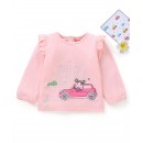 Babyhug Full Sleeves Cotton Top with Car Graphic and Frill Detailing - Pink, 6-9m