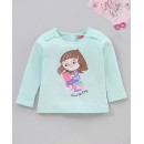 Babyhug Cotton Knit Full Sleeves T-Shirt Girl Print - Blue, 12-18m