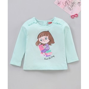 Babyhug Cotton Knit Full Sleeves T-Shirt Girl Print - Blue, 12-18m