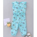 Babyhug 100% Cotton Short Sleeves Floral Printed Jumpsuit - Mint, 12-18m