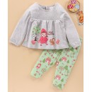 Babyhug Cotton Knit Full Sleeves Top & Pant Set Multiprint - Grey Green, 12-18m