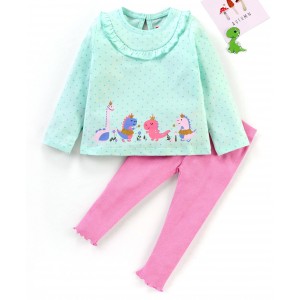 Babyhug Full Sleeves Top & Legging Animal Print - Blue Pink, 2-3yr