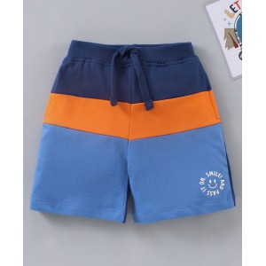 Babyhug Knit Knee Length Shorts Color Block - Navy Orange Blue, 4-5yr