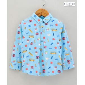 Babyhug Cotton Knit Full Sleeve Star Print Shirt - Blue, 12-18m