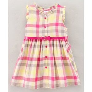 Babyhug 100% Cotton Sleeveless Checked Frock - Pink, 12-18m