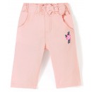 Babyhug Cotton Spandex Woven Mid Calf Capris with Floral Embroidery & Bow Applique - Peach, 2-3yr