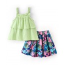 Babyhug 100% Cotton Knit Singlet Sleeves Top & Skirt Set Polka Dot Print - Green & Blue, 6-9m