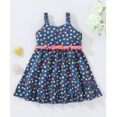 Babyhug 100% Cotton Sleeveless Frock With Belt Polka Dot Print- Blue, 12-18m