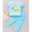 Babyhug Half Sleeves Night Suit Cheetah Print - Blue, 2-3yr