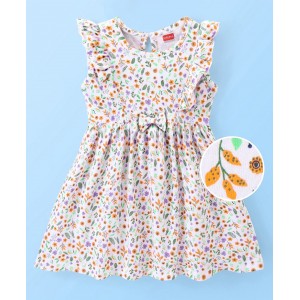 Babyhug 100% Cotton Sleeveless Frock With Floral Print - White & Yellow, 5-6yr