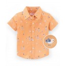 Babyhug 100% Cotton Half Sleeves Regular Collar One Pocket Shirt Bird Print - Peach, 9-12m