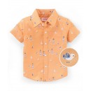 Babyhug 100% Cotton Half Sleeves Regular Collar One Pocket Shirt Bird Print - Peach, 12-18m