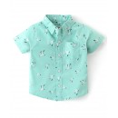 Babyhug 100% Cotton Half Sleeves One Pocket Shirt Bird Print- Blue, 18-24m