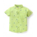 Babyhug 100% Cotton Half Sleeve Mandarin Collar Printed Shirt - Green, 12-18m