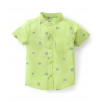 Babyhug 100% Cotton Half Sleeve Mandarin Collar Printed Shirt - Green, 12-18m