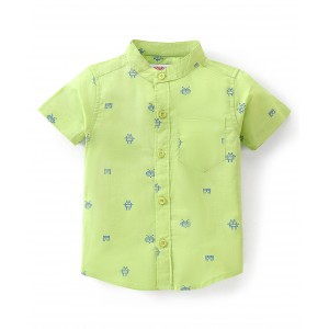 Babyhug 100% Cotton Half Sleeve Mandarin Collar Printed Shirt - Green, 12-18m