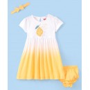 Babyhug 100% Cotton Knit Half Sleeves Frock With Bloomer & Headband Ombre Effect - Yellow, 18-24m