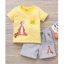 Babyhug Half Sleeves Striped T-Shirt and Shorts Set Tigger Print - Yellow Grey, 12-18m