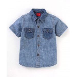 Babyhug 100% Cotton Woven Denim Half Sleeves Solid Shirt -  Blue, 18-24m