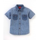 Babyhug 100% Cotton Woven Denim Half Sleeves Solid Shirt -  Blue, 12-18m