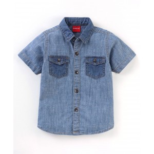 Babyhug 100% Cotton Woven Denim Half Sleeves Solid Shirt -  Blue, 12-18m