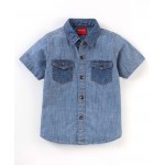 Babyhug 100% Cotton Woven Denim Half Sleeves Solid Shirt -  Blue, 18-24m