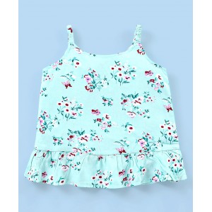 Babyhug Rayon Woven Sleeveless Top with Frill Detailing Floral Print - Green, 6-9m