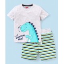 Babyhug Cotton Half Sleeves T-Shirt and Knee Length Shorts Dino Print - White, 18-24m