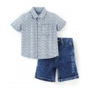 Babyhug Cotton Woven Half Sleeves Shirt and Denim Shorts Paisley Print - Blue & White, 18-24m