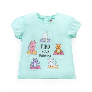 Babyhug Half Sleeves Top Kitty Graphics - Light Blue, 18-24m