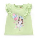 Babyhug Short Sleeves Top With Graphics Print - Olive, 6-9m
