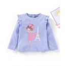 Babyhug Full Sleeves Tee with Graphics & Frill Detailing - Light Purple, 6-9m