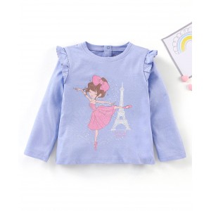 Babyhug Full Sleeves Tee with Graphics & Frill Detailing - Light Purple, 12-18m