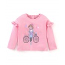 Babyhug Full Sleeves Tee with Graphics & Frill Detailing - Pink, 6-9m