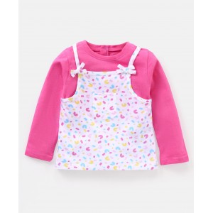 Babyhug Full Sleeves Tee with Printed Tank Tee - Pink, 6-9m