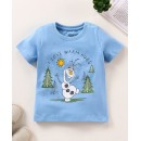Babyhug Half Sleeves T-Shirt With Snowman Print - Blue, 6-9m